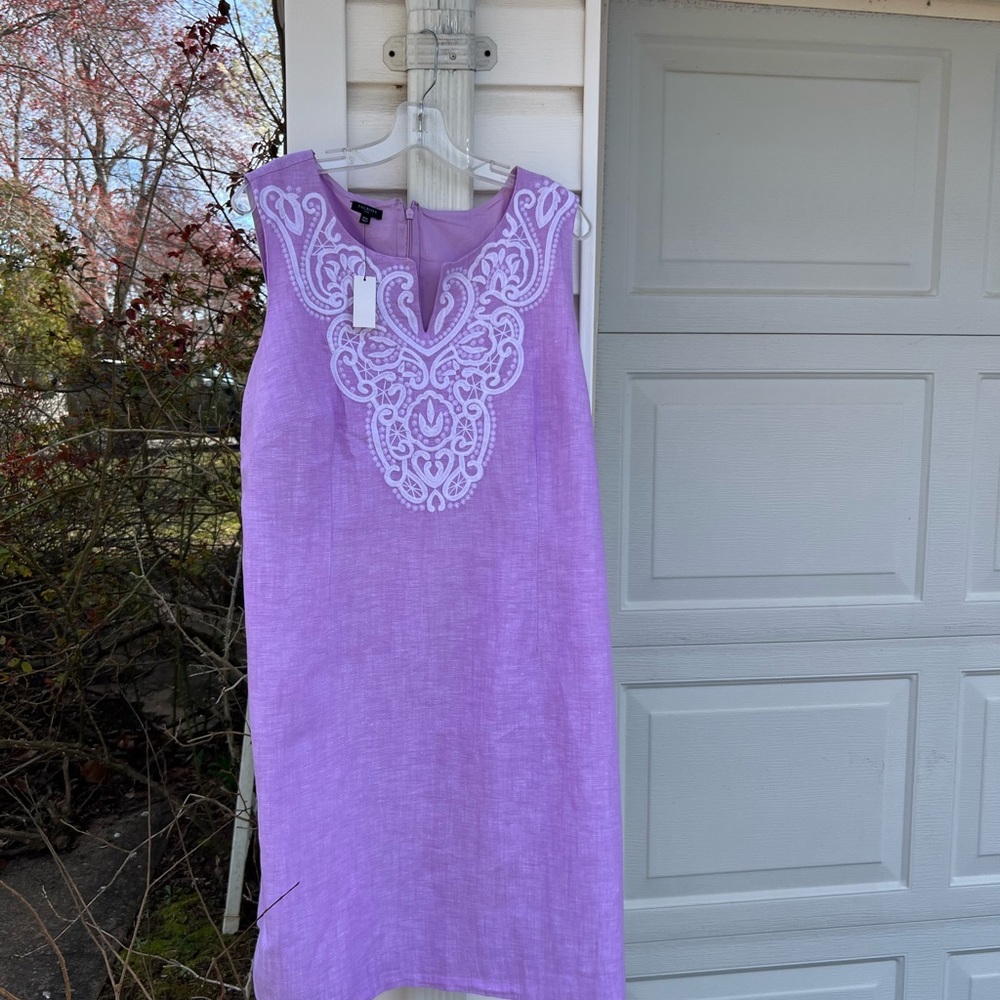 NWT Talbots Pretty Lavender Lace Front Linen Blend Lined Sleeveless Dress - Picture 6 of 6